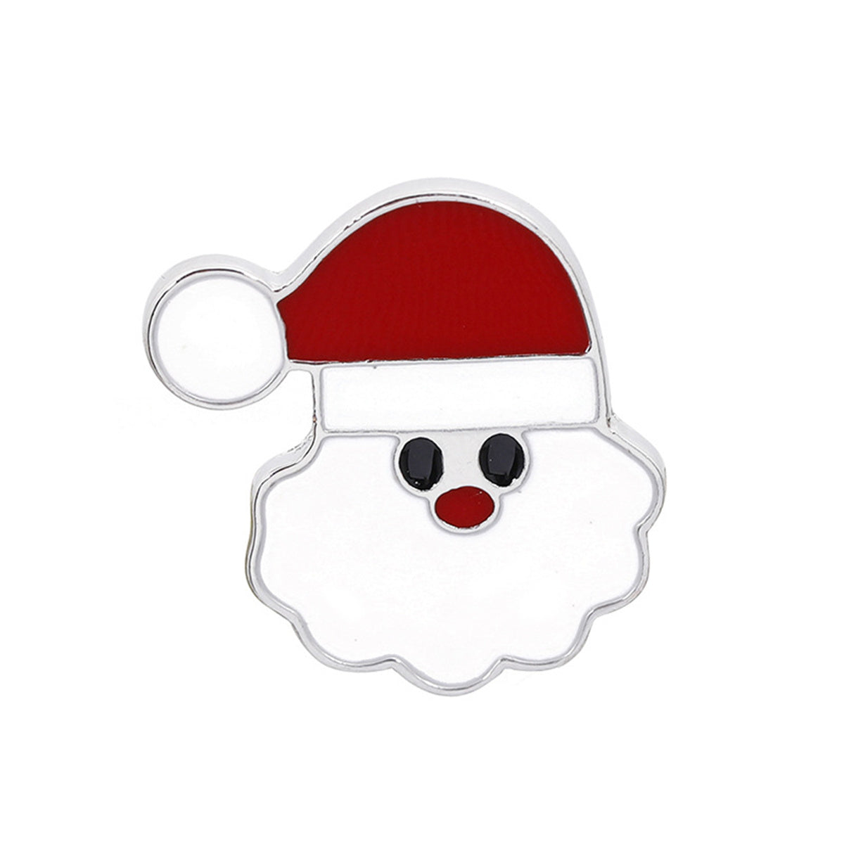 Silver-Plated and Red Enamel Santa Face Brooch, silver brooch pin, vintage-inspired design, side view
