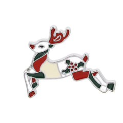 Red Enamel & Silver-Plated Reindeer Brooch