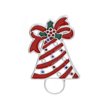 Red and White Enamel Stripe Christmas Bell Brooch, brooch pin, botanical inspired, side view