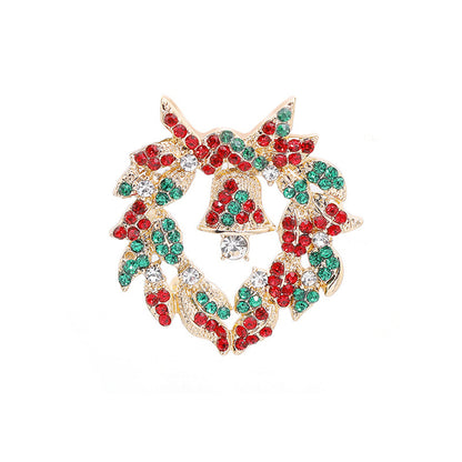 Green and Red Cubic Zirconia 18K Gold-Plated Bell Heart Wreath Brooch, gold brooch pin, everyday style, side view