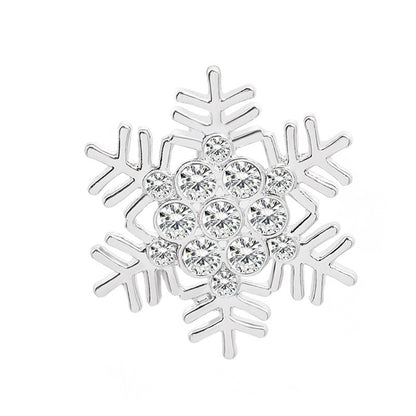 Cubic Zirconia and Silver-Plated Openwork Snowflake Brooch, silver brooch pin, botanical inspired, front view