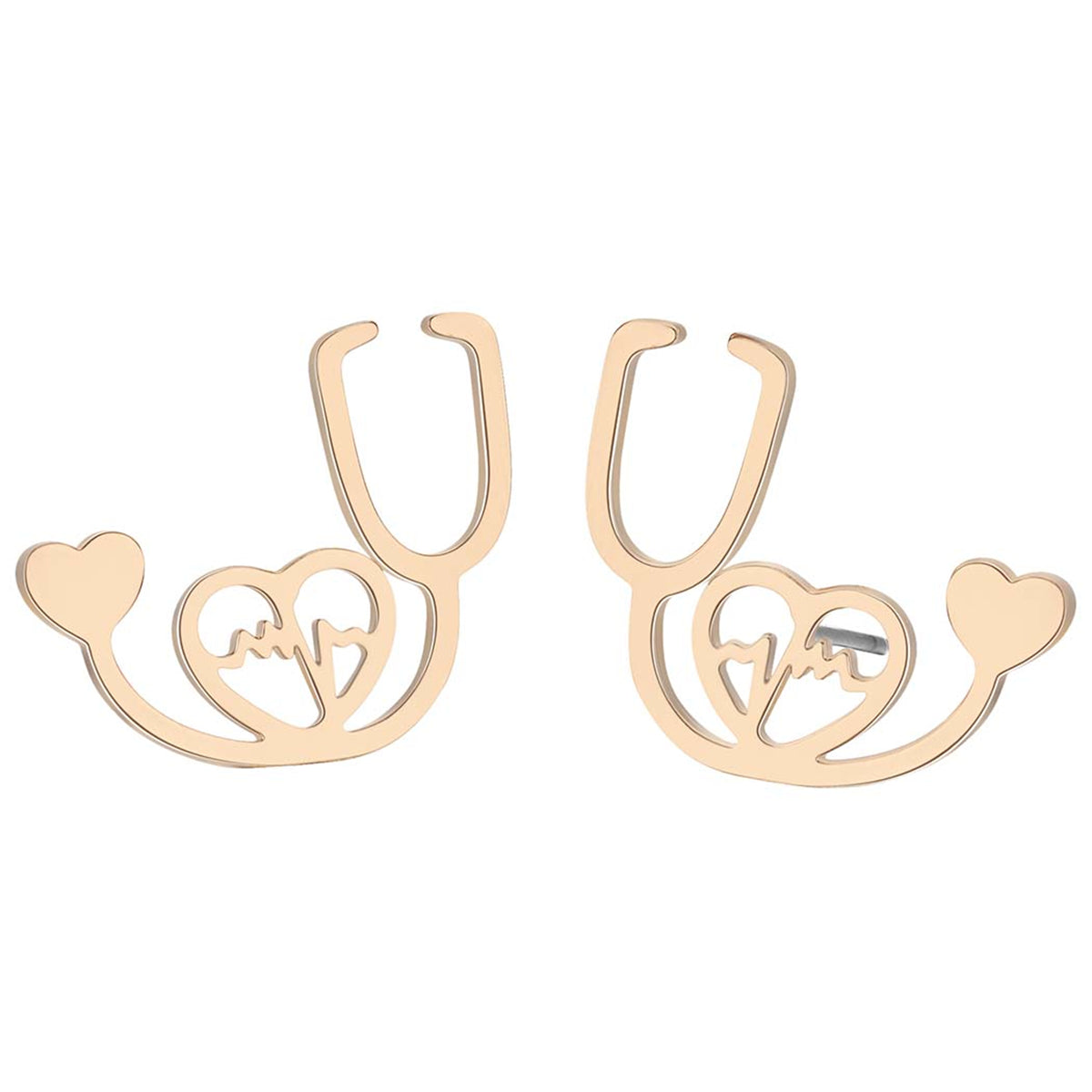 18K Gold-Plated Stethoscope Stud Earrings, gold stud earrings for women, botanical inspired, front view