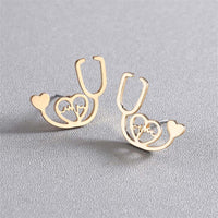 18k Gold-Plated Stethoscope Stud Earrings