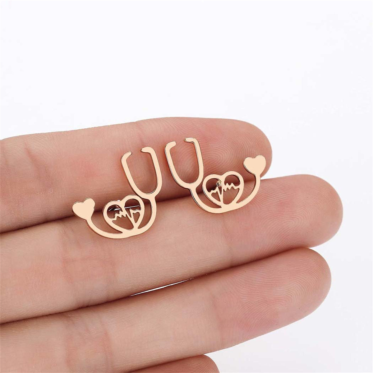 18K Gold-Plated Stethoscope Stud Earrings, gold stud earrings for women, botanical inspired, lifestyle look