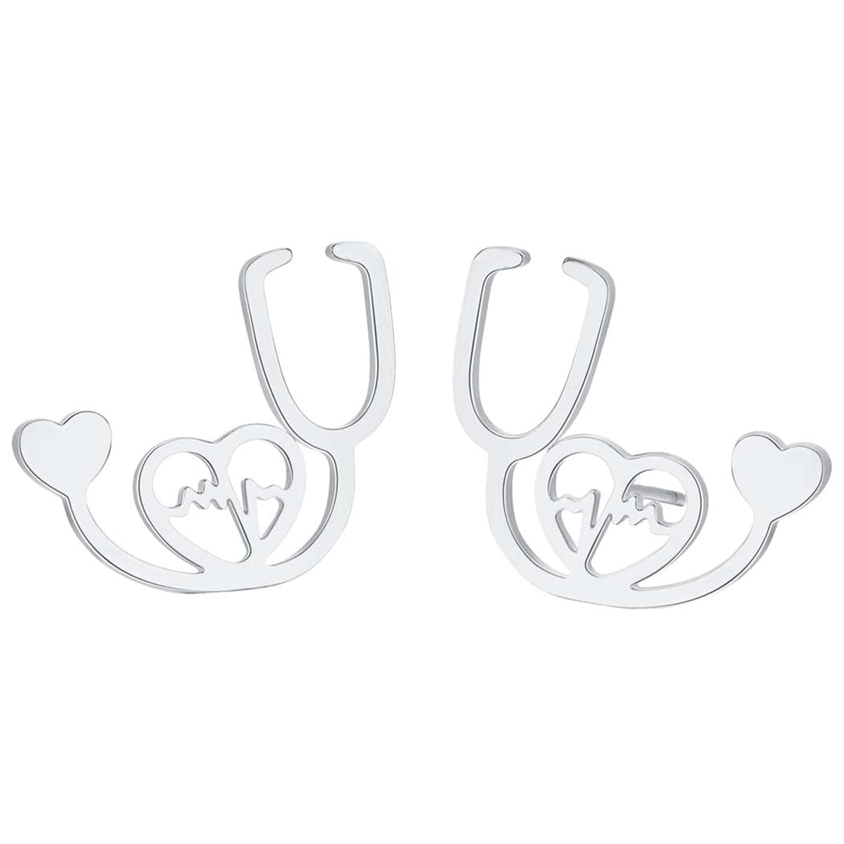 Silver-Plated Stethoscope Stud Earrings, silver stud earrings for women, everyday style, side view