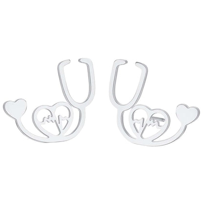 Silver-Plated Stethoscope Stud Earrings, silver stud earrings for women, everyday style, side view