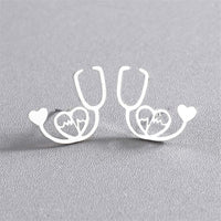 Silver-Plated Stethoscope Stud Earrings