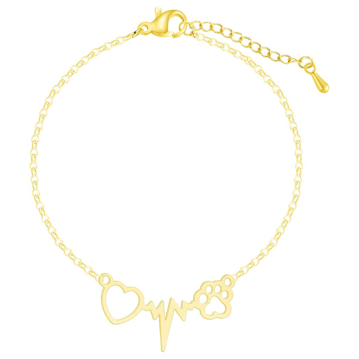 18K Gold-Plated Heart Paw Charm Bracelet, gold bracelet for women, vintage-inspired design, side view