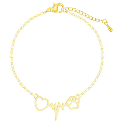 18K Gold-Plated Heart Paw Charm Bracelet, gold bracelet for women, vintage-inspired design, side view