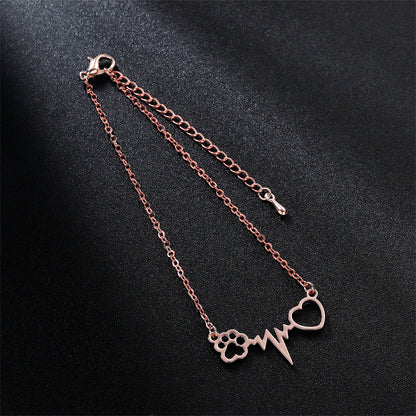 18K Rose Gold-Plated Heart Paw Charm Bracelet, rose gold bracelet for women, dainty minimalist design, side view