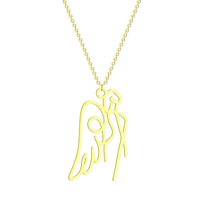 18K Gold-Plated Openwork Angel Pendant Necklace, gold pendant necklace for women, vintage-inspired design, side view