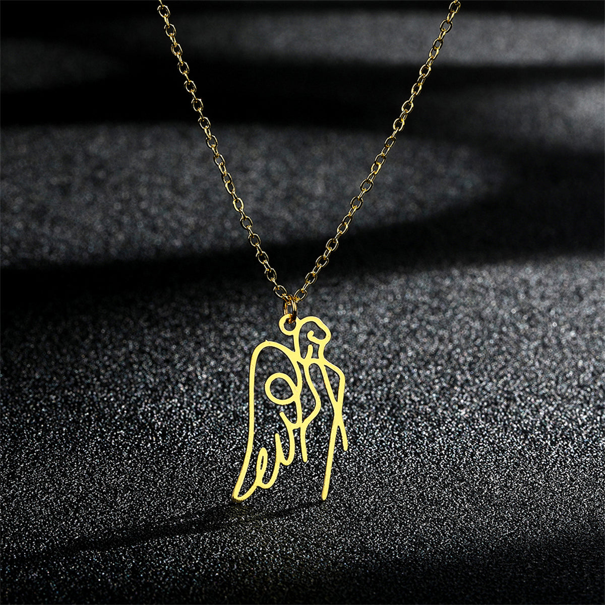 18K Gold-Plated Openwork Angel Pendant Necklace, gold pendant necklace for women, vintage-inspired design, front view