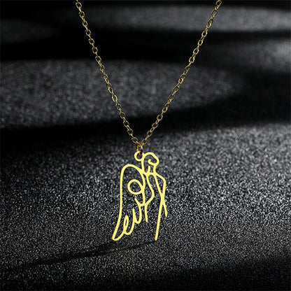18K Gold-Plated Openwork Angel Pendant Necklace, gold pendant necklace for women, vintage-inspired design, front view