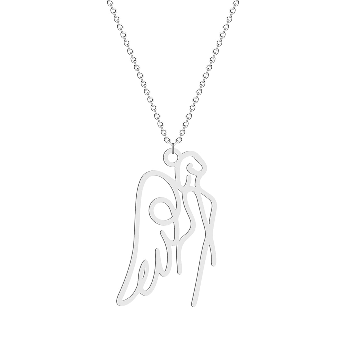 Silver-Plated Openwork Angel Pendant Necklace, silver pendant necklace for women, elegant gift for her, detail close-up