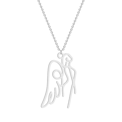 Silver-Plated Openwork Angel Pendant Necklace, silver pendant necklace for women, elegant gift for her, detail close-up