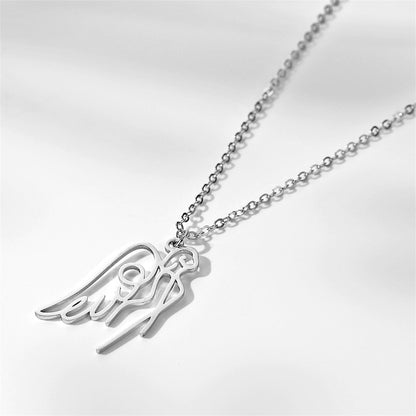 Silver-Plated Openwork Angel Pendant Necklace, silver pendant necklace for women, elegant gift for her, side view