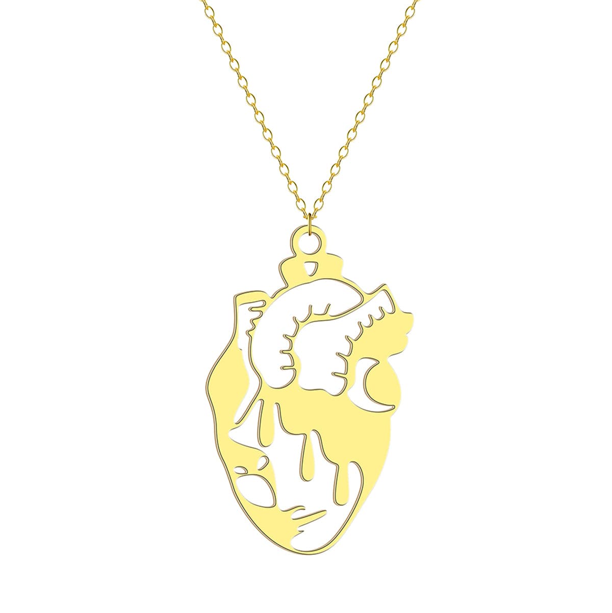 18K Gold-Plated Openwork Heart Pendant Necklace, gold pendant necklace for women, vintage-inspired design, front view