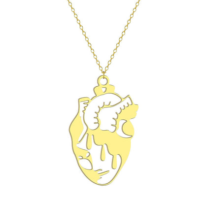 18K Gold-Plated Openwork Heart Pendant Necklace, gold pendant necklace for women, vintage-inspired design, front view