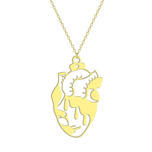 18K Gold-Plated Openwork Heart Pendant Necklace, gold pendant necklace for women, vintage-inspired design, front view