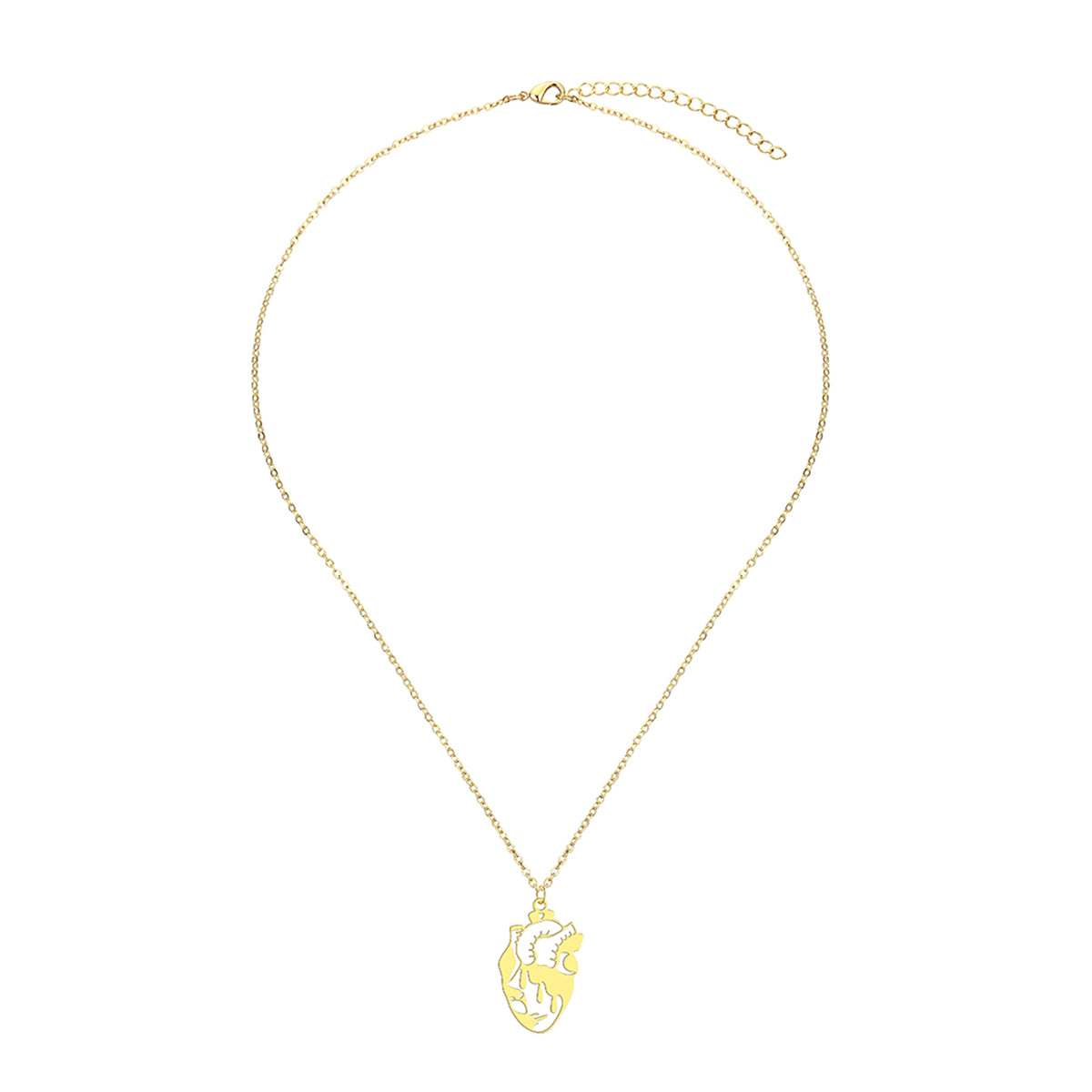 18K Gold-Plated Openwork Heart Pendant Necklace, gold pendant necklace for women, vintage-inspired design, side view