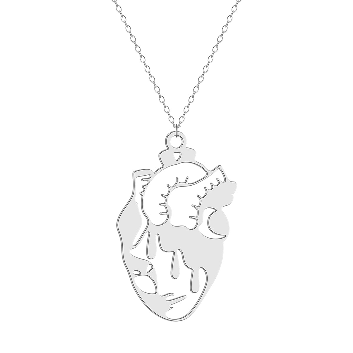 Silver-Plated Openwork Heart Pendant Necklace, silver pendant necklace for women, elegant gift for her, front view