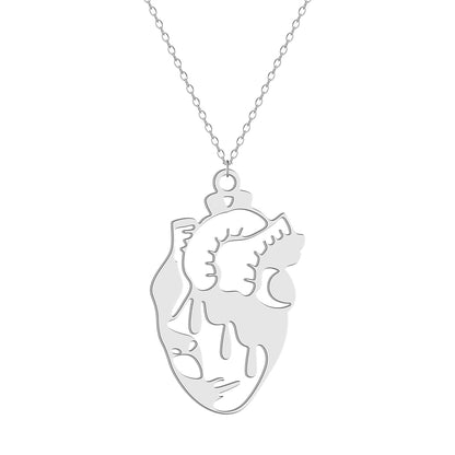 Silver-Plated Openwork Heart Pendant Necklace, silver pendant necklace for women, elegant gift for her, front view