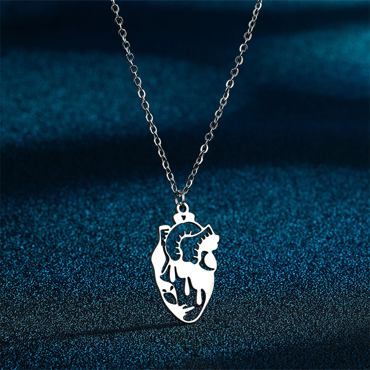 Silver-Plated Openwork Heart Pendant Necklace, silver pendant necklace for women, elegant gift for her, side view