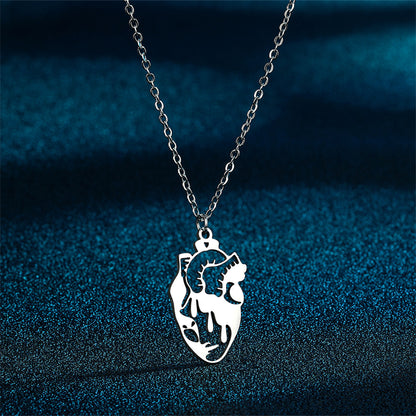 Silver-Plated Openwork Heart Pendant Necklace, silver pendant necklace for women, elegant gift for her, side view