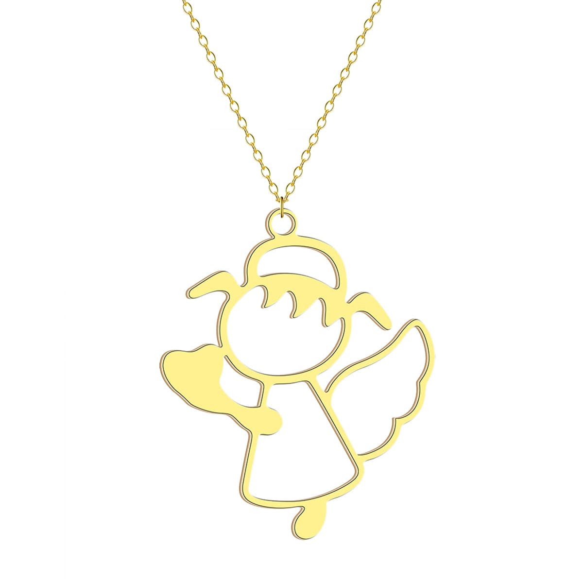 18K Gold-Plated Openwork Cute Angel Pendant Necklace, gold pendant necklace for women, vintage-inspired design, side view