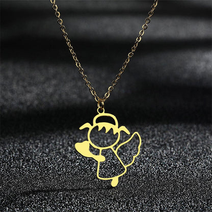 18K Gold-Plated Openwork Cute Angel Pendant Necklace, gold pendant necklace for women, detail close-up