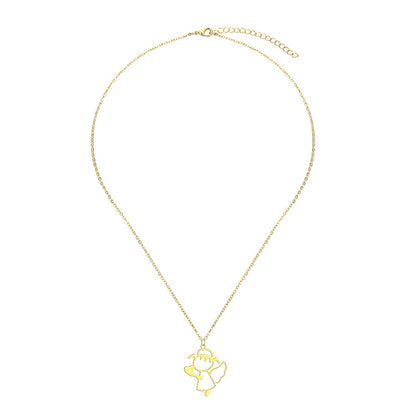 18K Gold-Plated Openwork Cute Angel Pendant Necklace, gold pendant necklace for women, lifestyle look