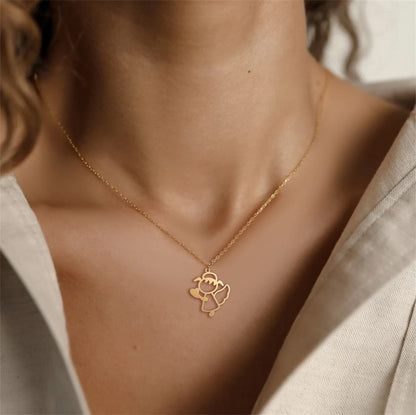18K Gold-Plated Openwork Cute Angel Pendant Necklace, gold pendant necklace for women, vintage-inspired design, front view