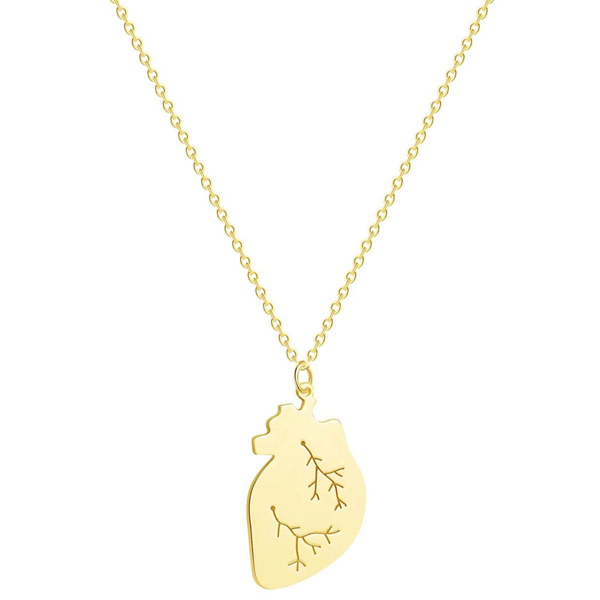 18K Gold-Plated Heart Pendant Necklace, gold pendant necklace for women, dainty minimalist design, front view