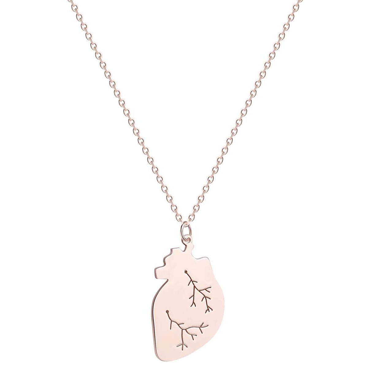 18K Rose Gold-Plated Heart Pendant Necklace, rose gold pendant necklace for women, botanical inspired, front view