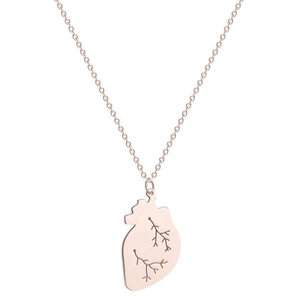 18K Rose Gold-Plated Heart Pendant Necklace, rose gold pendant necklace for women, botanical inspired, front view