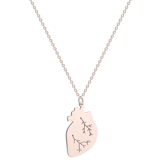 18K Rose Gold-Plated Heart Pendant Necklace, rose gold pendant necklace for women, botanical inspired, front view