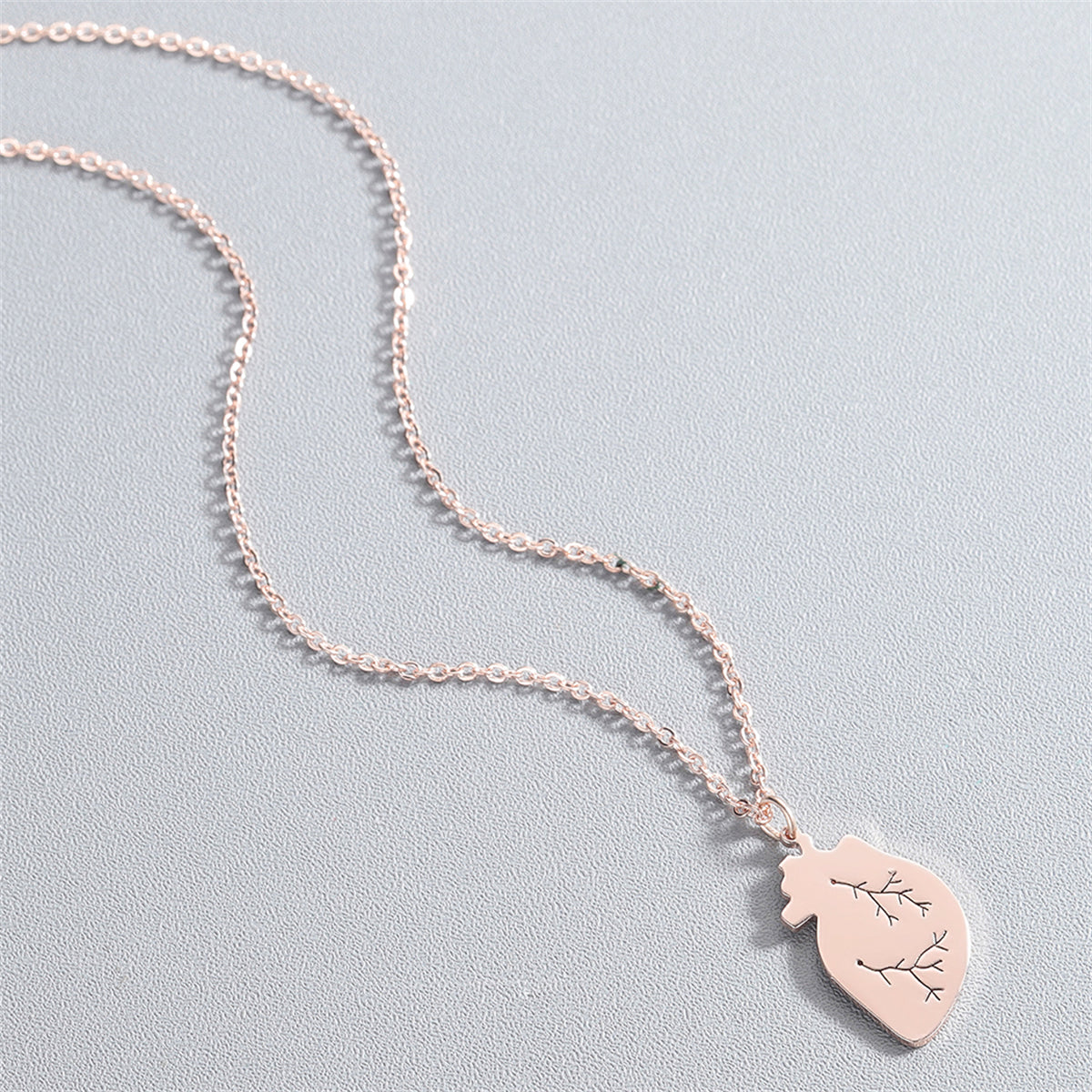 18K Rose Gold-Plated Heart Pendant Necklace, rose gold pendant necklace for women, botanical inspired, side view