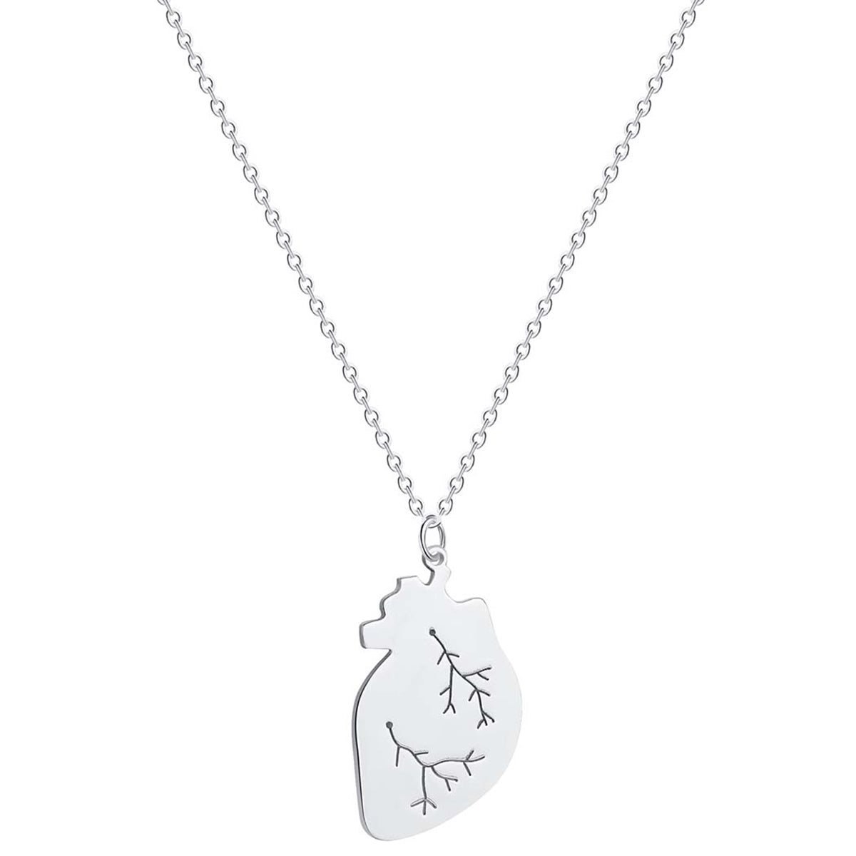 Silver-Plated Heart Pendant Necklace, silver pendant necklace for women, vintage-inspired design, front view