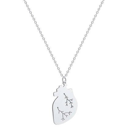 Silver-Plated Heart Pendant Necklace, silver pendant necklace for women, vintage-inspired design, front view