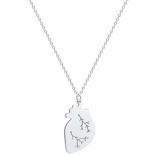 Silver-Plated Heart Pendant Necklace, silver pendant necklace for women, vintage-inspired design, front view