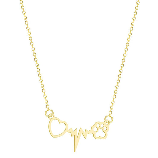 18K Gold-Plated Heartbeat Paw Pendant Necklace, gold pendant necklace for women, everyday style, front view