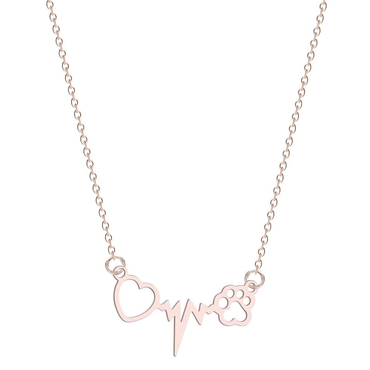 18K Rose Gold-Plated Heartbeat Paw Pendant Necklace, rose gold pendant necklace for women, front view