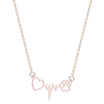 18K Rose Gold-Plated Heartbeat Paw Pendant Necklace, rose gold pendant necklace for women, front view