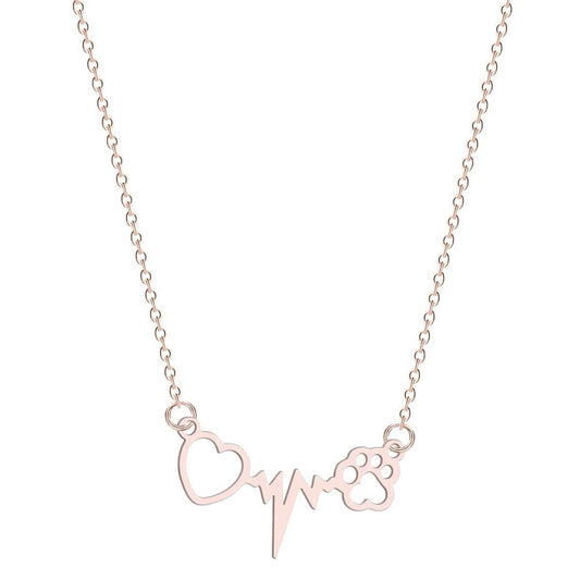 18K Rose Gold-Plated Heartbeat Paw Pendant Necklace, rose gold pendant necklace for women, front view