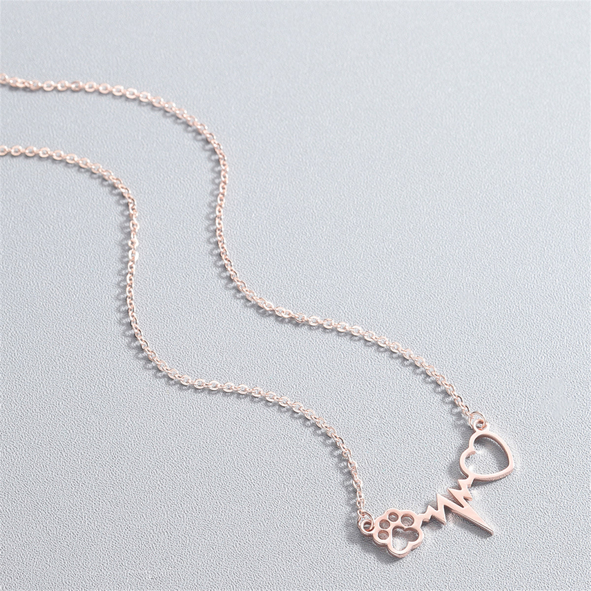 18K Rose Gold-Plated Heartbeat Paw Pendant Necklace, rose gold pendant necklace for women, side view