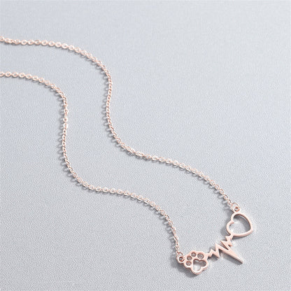 18K Rose Gold-Plated Heartbeat Paw Pendant Necklace, rose gold pendant necklace for women, side view