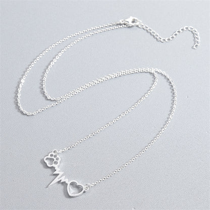 Silver-Plated Heartbeat Paw Pendant Necklace, silver pendant necklace for women, elegant gift for her, side view