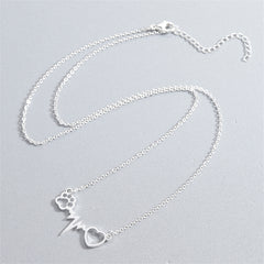 Silver-Plated Heartbeat Paw Pendant Necklace