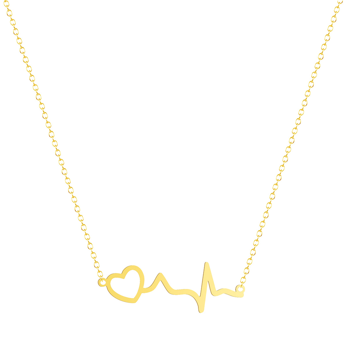 18K Gold-Plated Heartbeat Pendant Necklace, gold pendant necklace for women, dainty minimalist design, side view