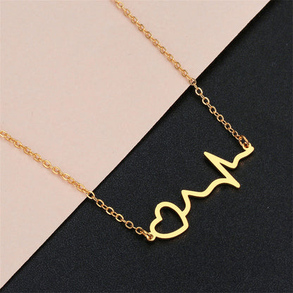18K Gold-Plated Heartbeat Pendant Necklace, gold pendant necklace for women, dainty minimalist design, front view